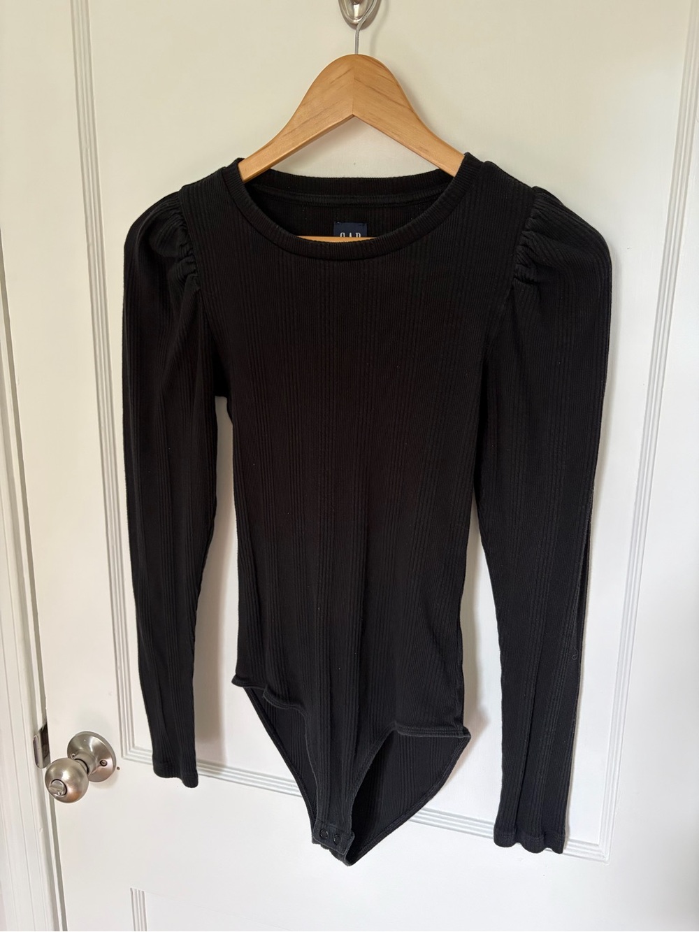 GAP Black Ribbed Puff-Sleeve Bodysuit